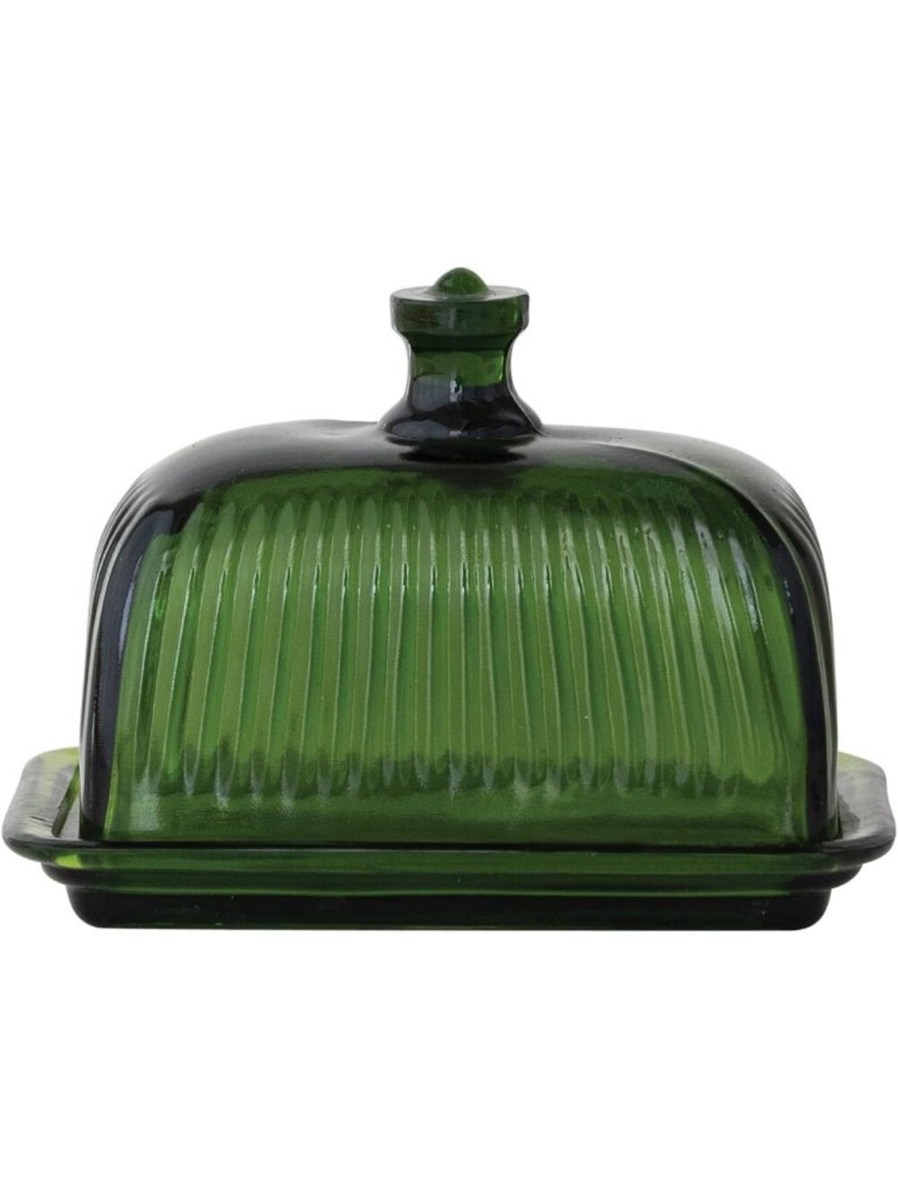 Elegant Pressed Glass Butter Dish in Green - Vintage Style Kitchen Decor